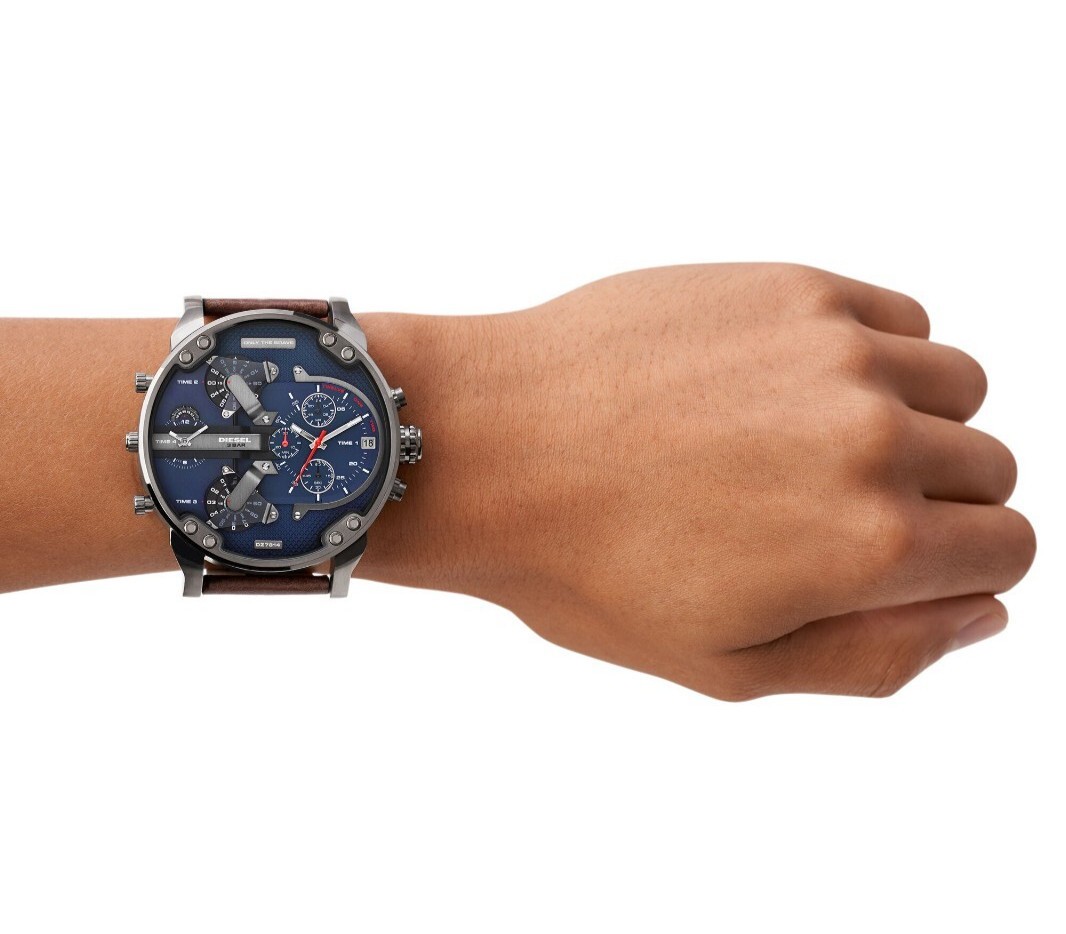 Diesel Men’s MR. DADDY 2.0 Quartz Watch DZ7314 Leather Strap Blue Dial 57mm