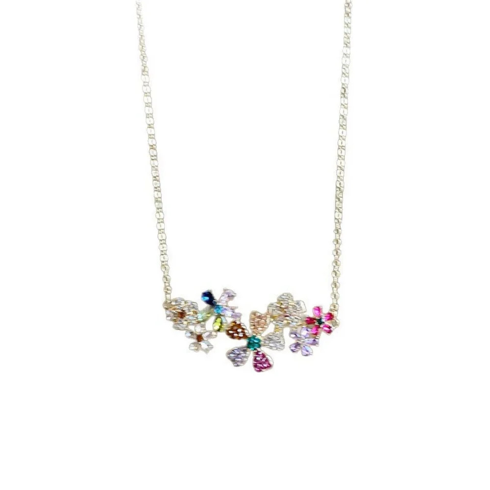 Geometry Colored Zircon Flower Necklace Earrings Women’s Trendy Fashion Jewelry