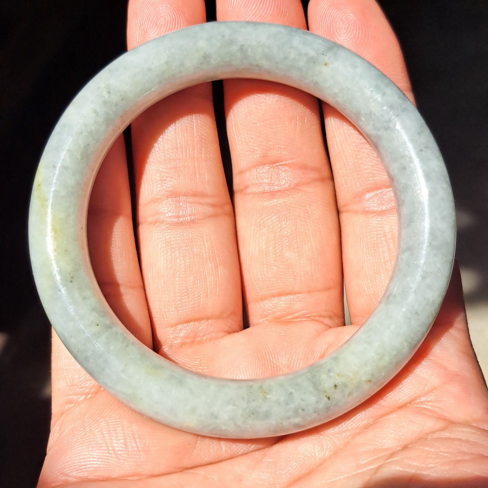 Natural Burmese Jadeite Bangle Handcrafted Gray Yellow Moss Black 58mm BG14A