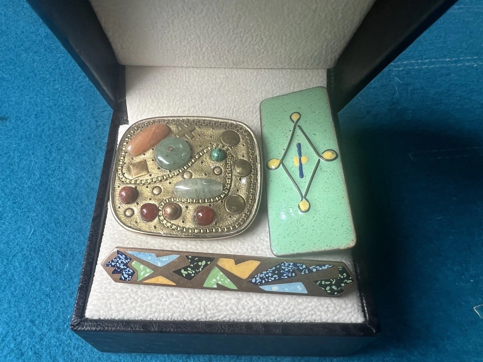 Vintage MCM Brooch Pin Lot Square Enameled Copper Abstract Art Michael Golan H13
