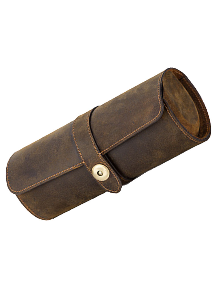 Genuine Leather Watch Roll Travel Box 3 Slot Wrist Watches Display Storage Case