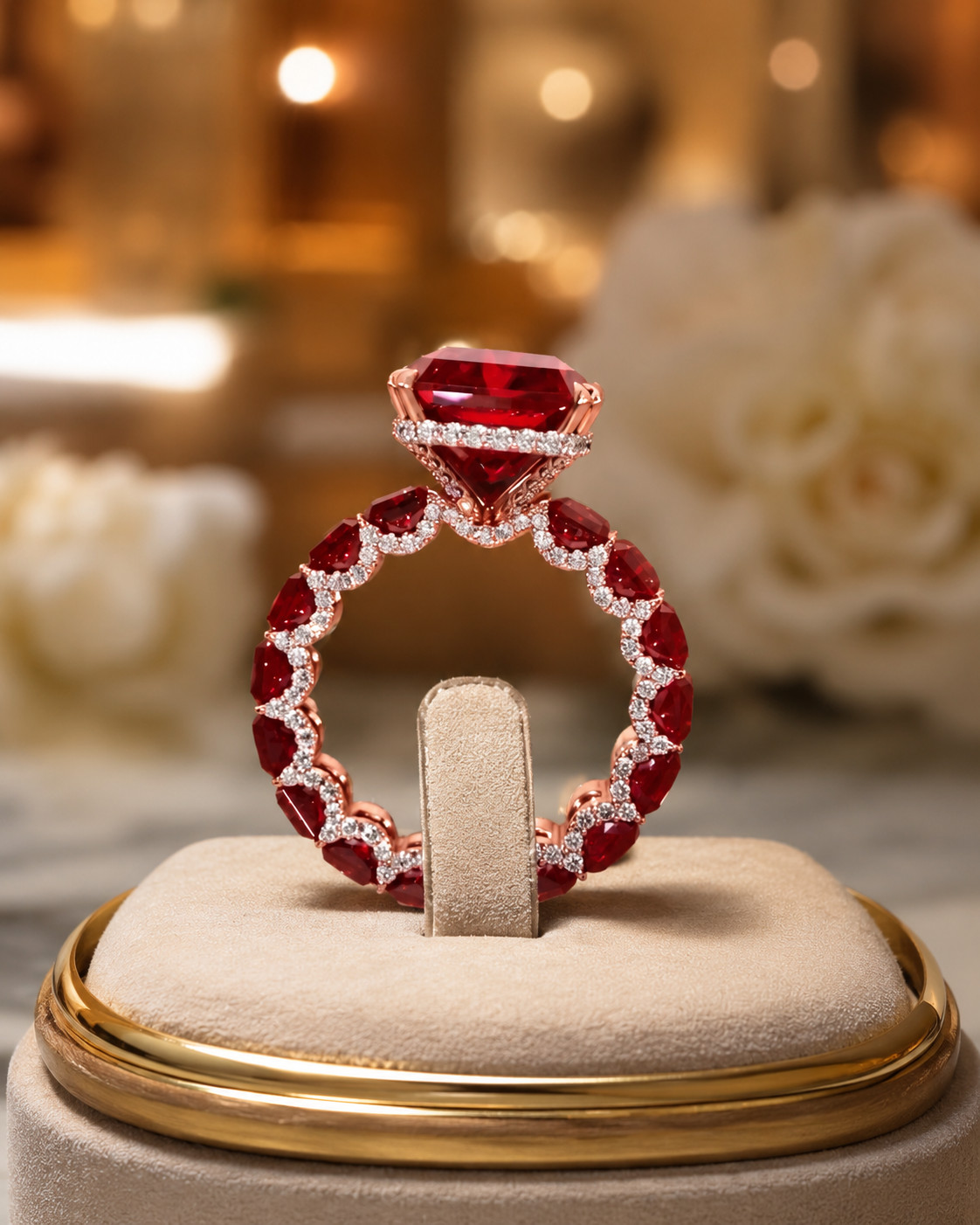 3.90 Ct Natural Ruby & Diamond Wedding Gift Ring 14K Rose Gold 7( Import Free)