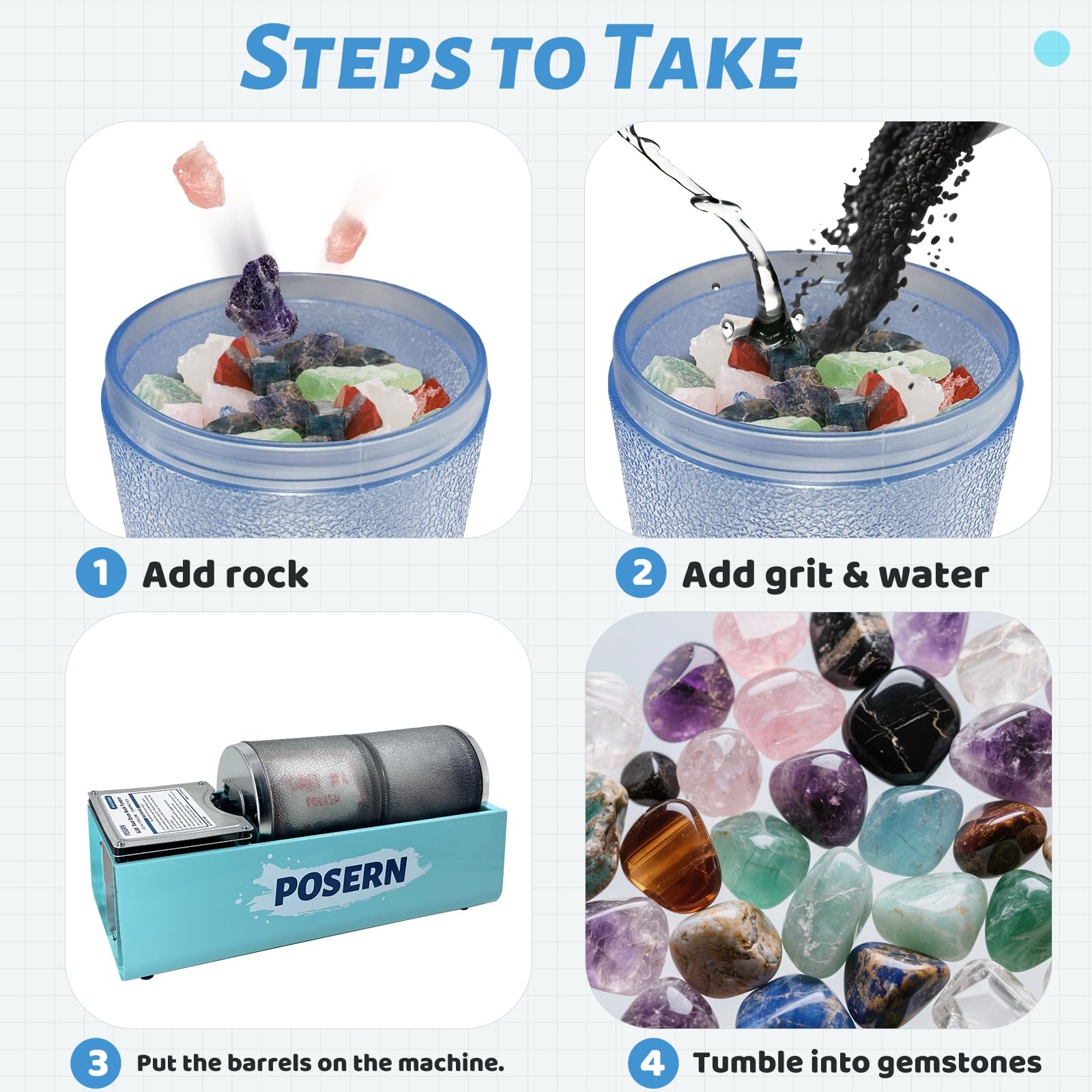 6LBS Rock Tumbler with Double Transparent Drums Great for Seperate Tumbling a…