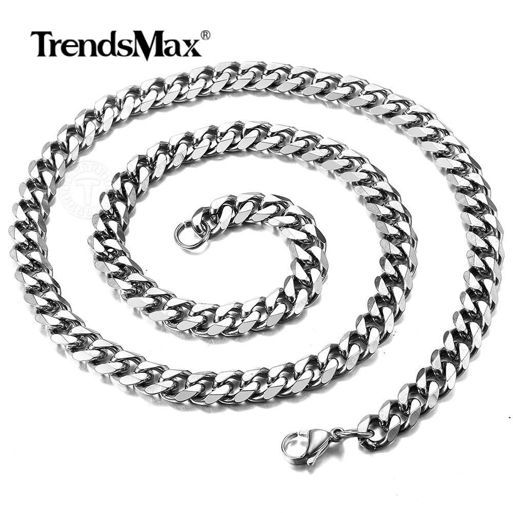9mm Wide Stainless Steel Curb Cuban Chain Necklace Men’s Jewelry 16-30″