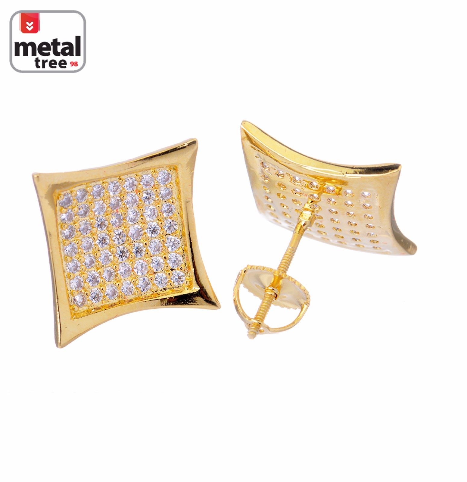 NEW Men’s Hip Hop 14k Gold Plated Caved Flat Kite Screw Back Stud Earrings