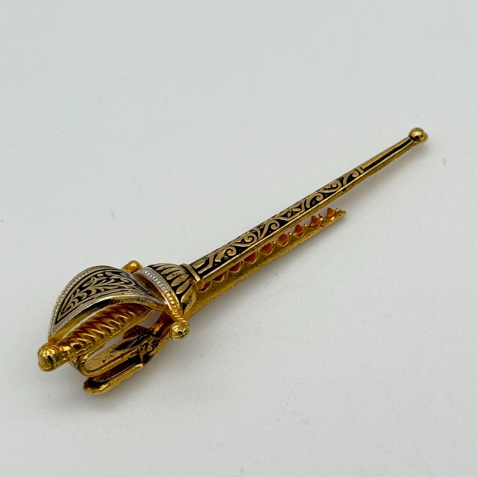 Vintage Sword Tie Bar Clip Damascene Gold Silver Black 2.5″ Rapier Spanish