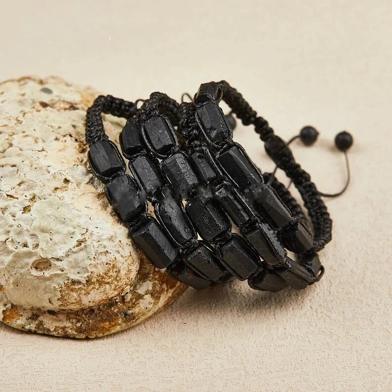 Raw Black Tourmaline Bracelet Healing Protection Strength Bracelet Handmade