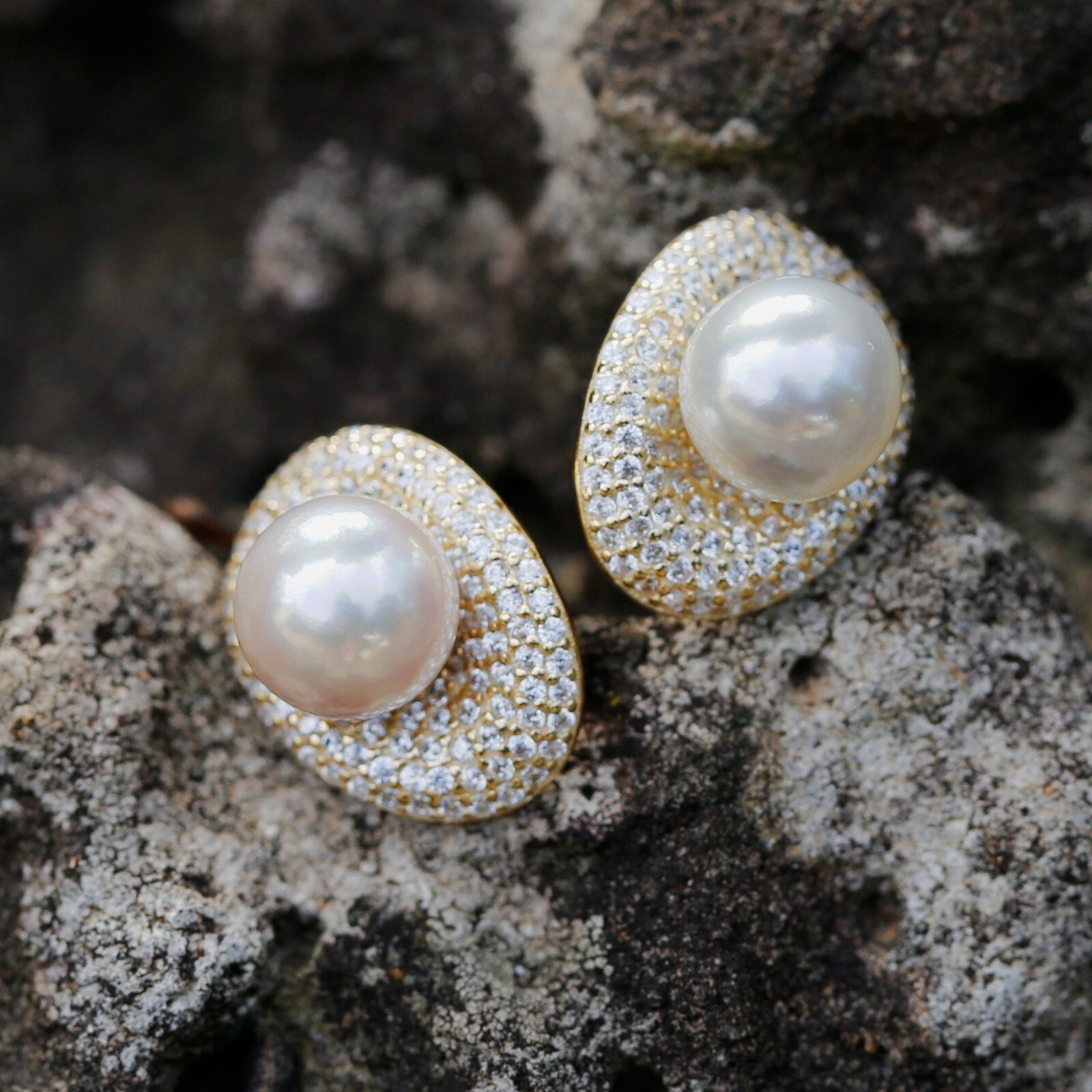 7-7.5mm AAAA+ Akoya seawater Grey Pearl Sterling silver S925 stud 14.9x11mm #192