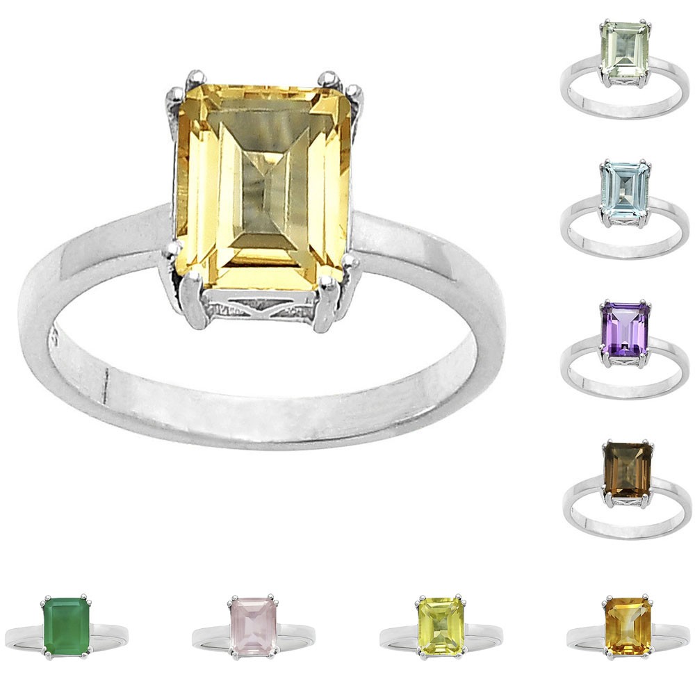 925 Silver Rectangle Step Cut Gemstone Ring Handmade Sterling Jewelry DGR1110