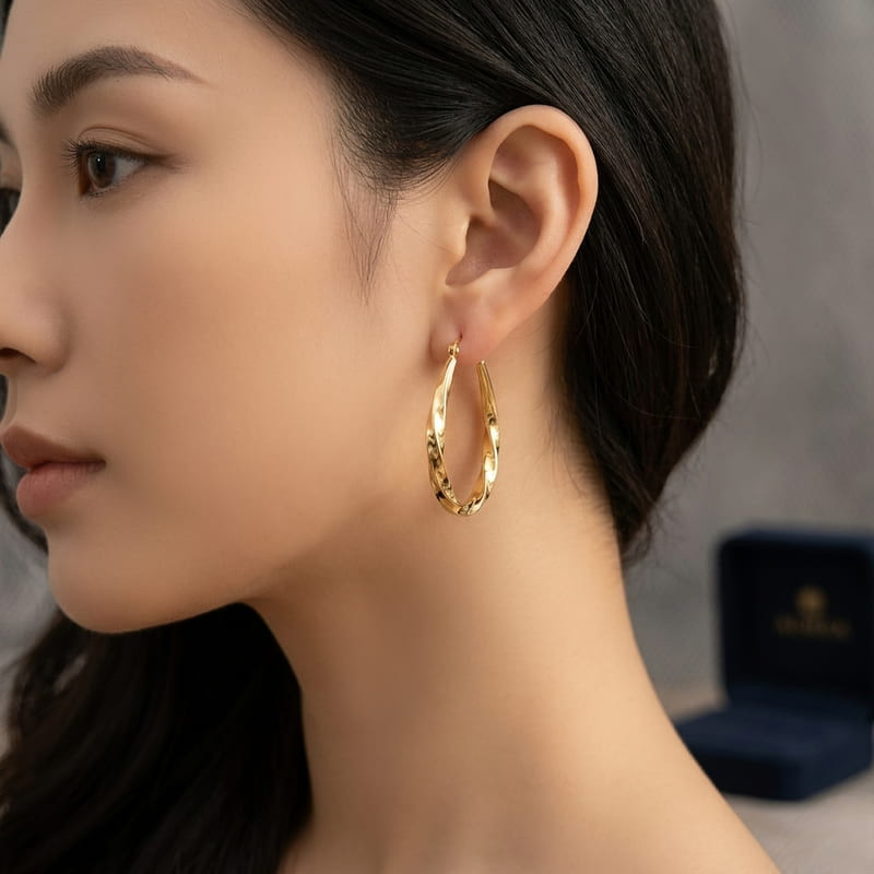 French Vintage Twist Hoop Earrings Gold Water-drop Huggie Statement Gift for Her