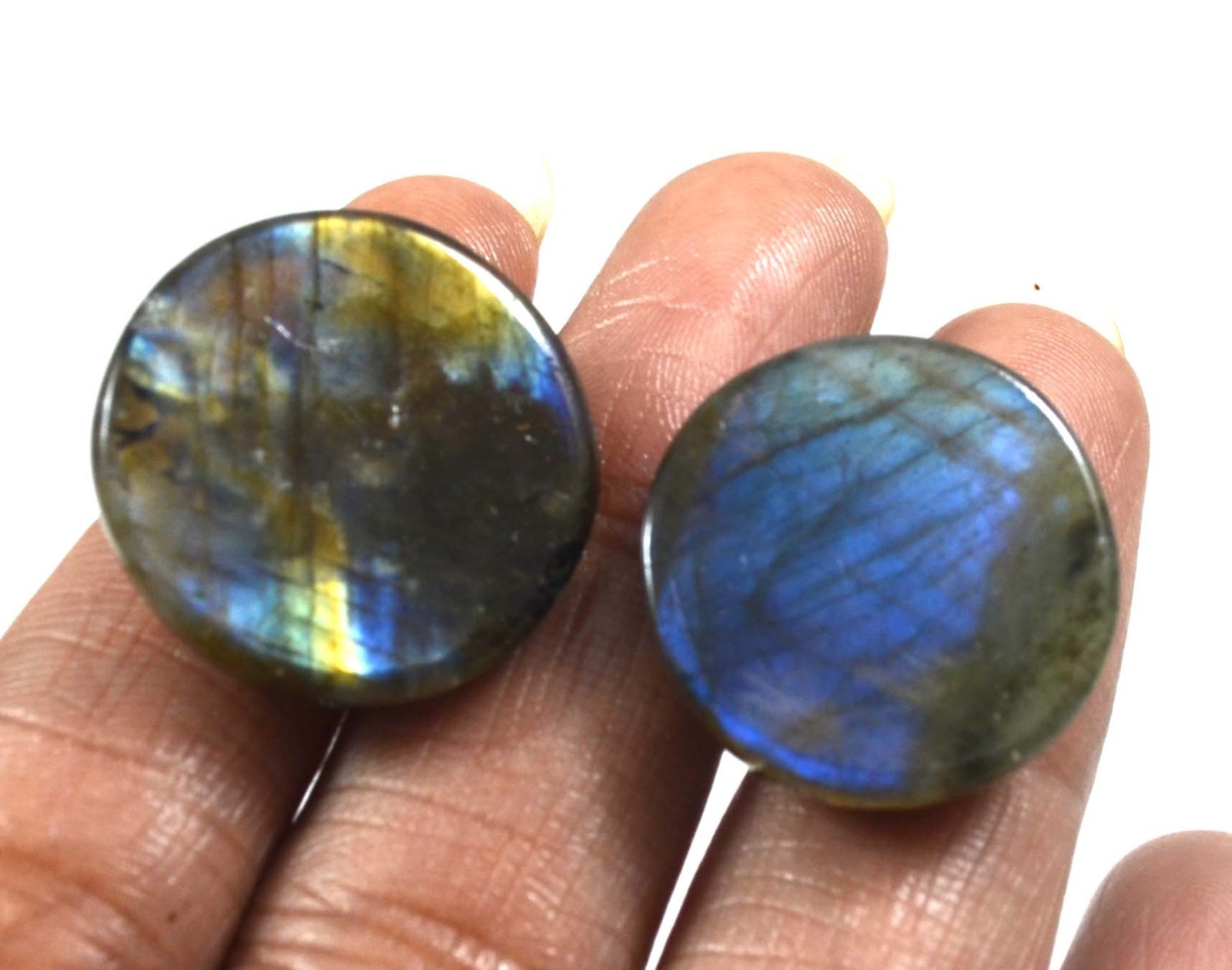 50Ct. Natural Round Blue Flashy Labradorite (2pcs Set) Cabochon Gemstone-A1682