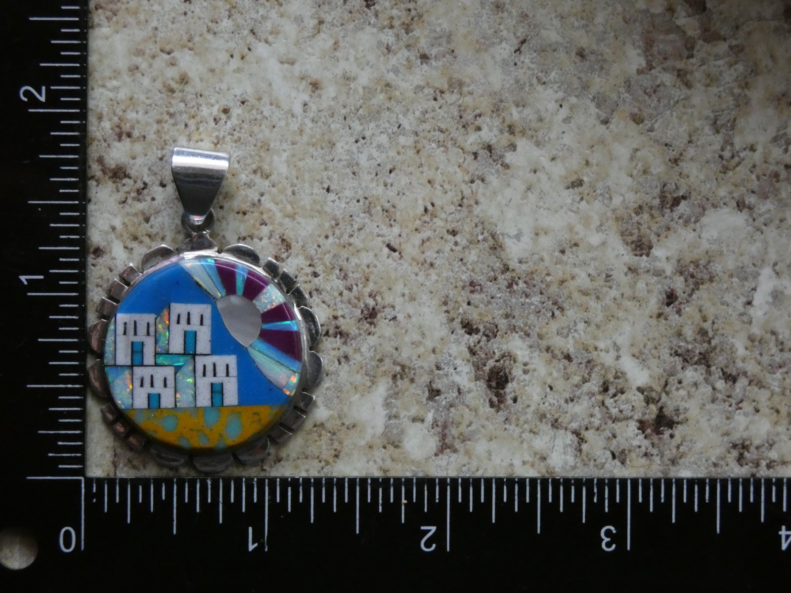 Southwestern Old Pueblo Gemstone Mix Sterling Silver Aluminum Alloy Pendant AT7