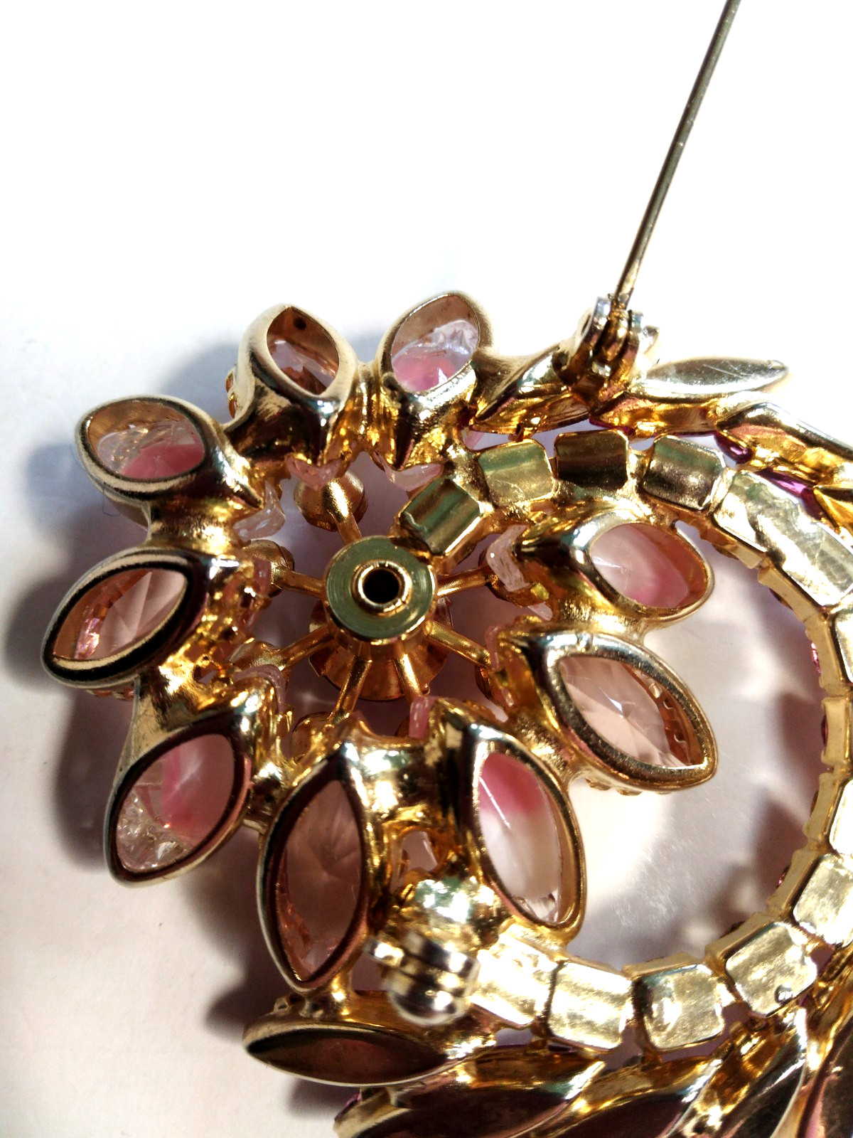 Juliana Pink Brooch Givre Lava Glass Dark Pink Navetts Gold Tone Rivet Prong Set