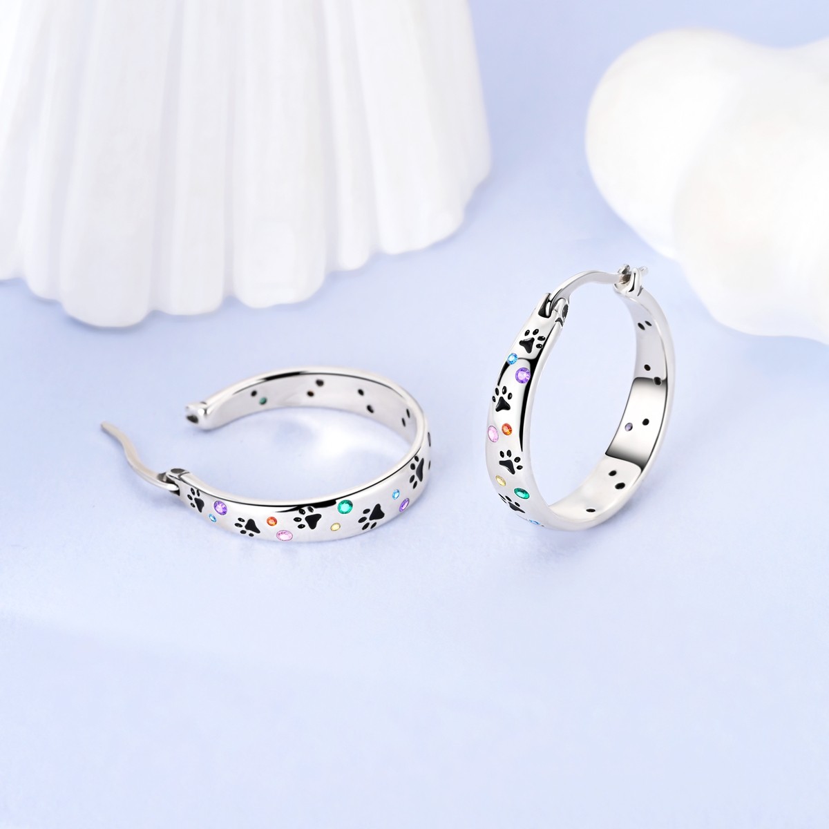 LAZA Women 925 Sterling Silver Hoop Earrings Colorful Zircon Claw Print Jewelry