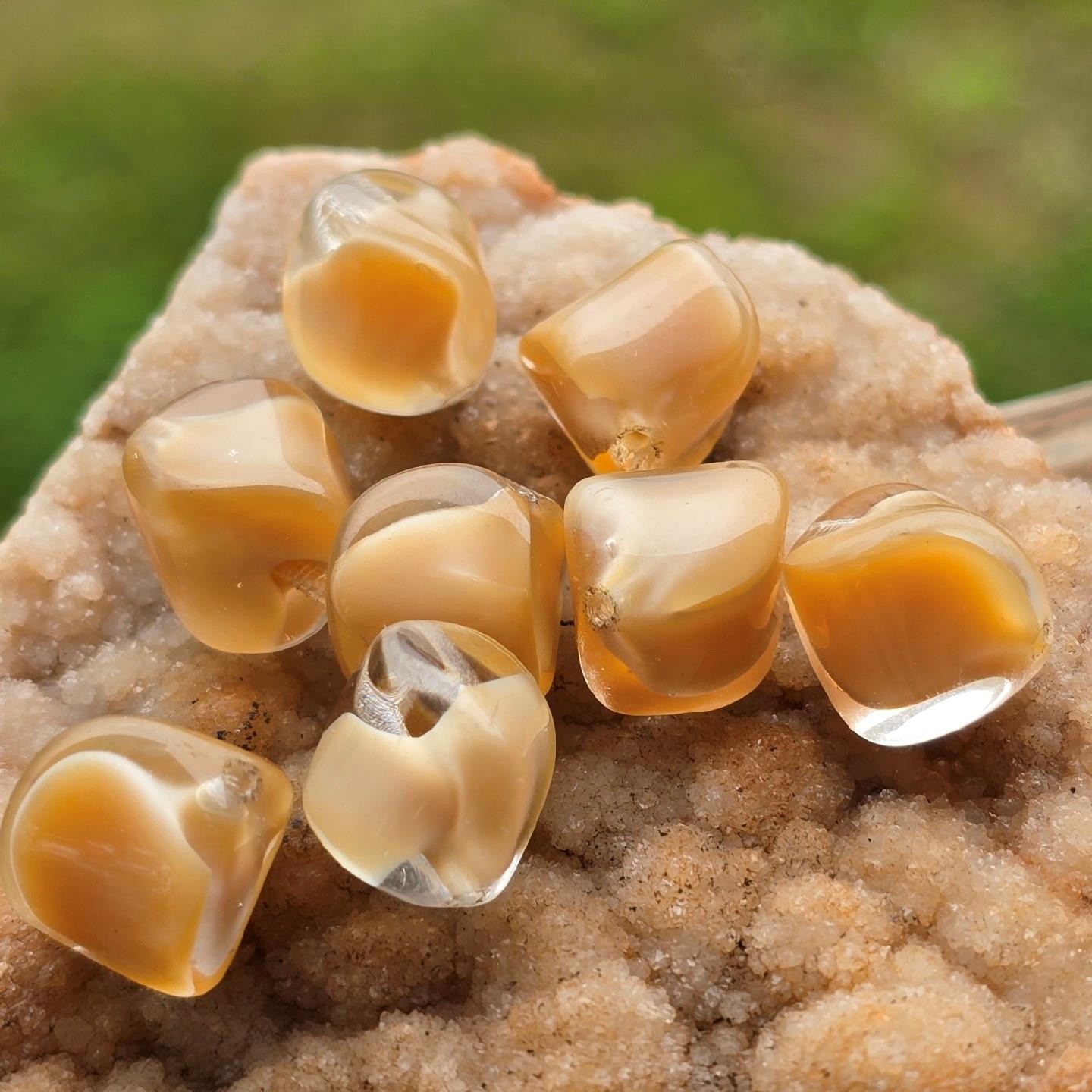 Rare Vanilla Beige & Clear Givre Vintage German Glass Beads 13mm 8pc