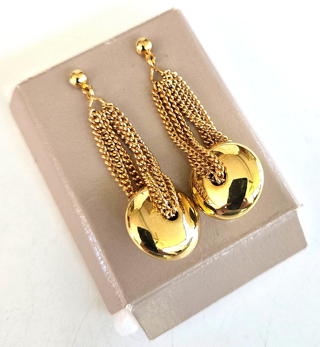 Vintage 1991 Avon Contempo Gold Tone Dangle Pierced Earrings 2-1/8″ in Card