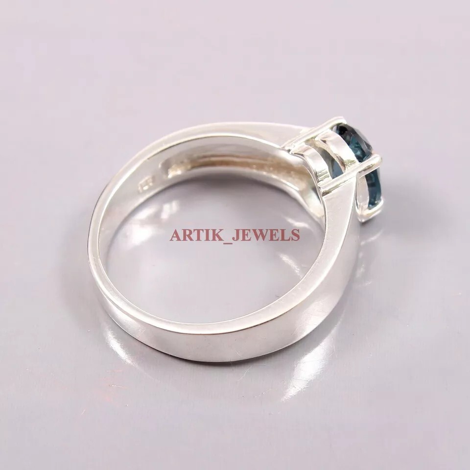 Natural London Blue Topaz Gemstone with 925 Sterling Silver Ring for Women #3372