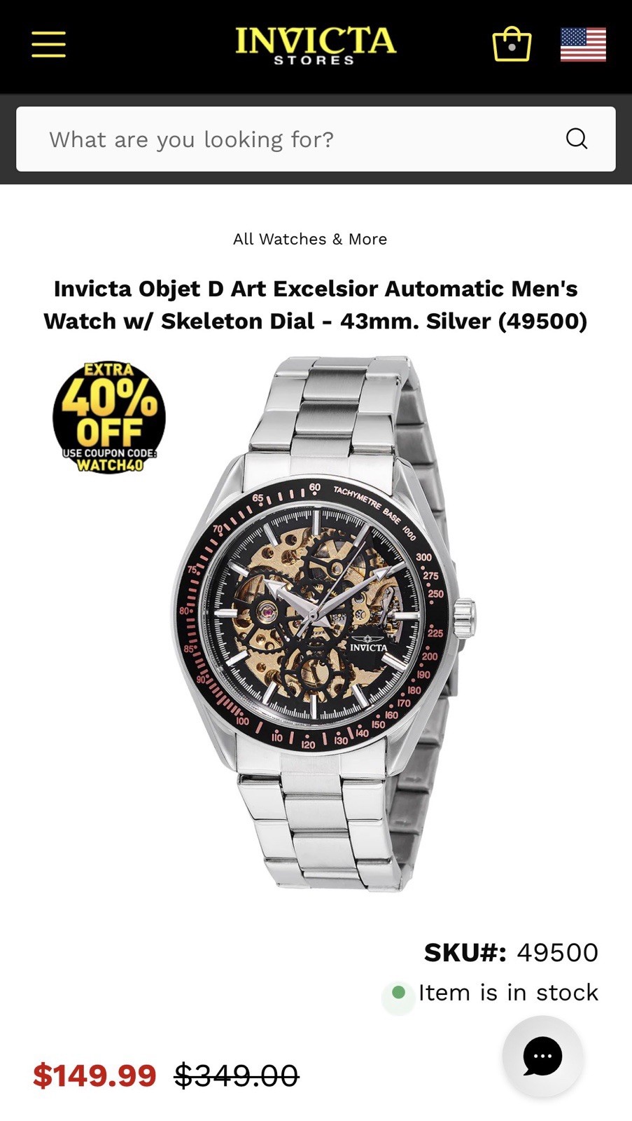 Invicta Objet D Art Excelsior Men’s Automatic Skeleton Dial Watch 43mm Silver