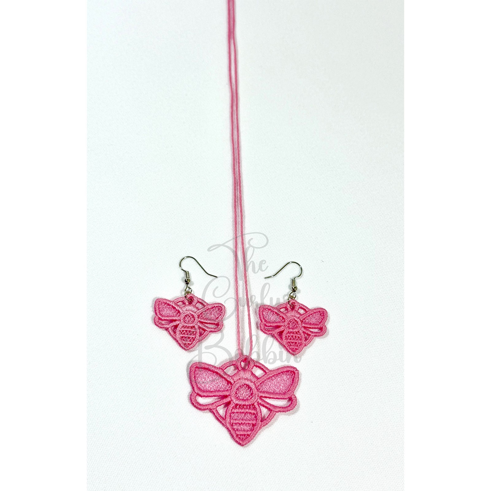 Embroidered Lace Bumblebee Silver Hook Earrings and Charm Birthday Bundle Gift