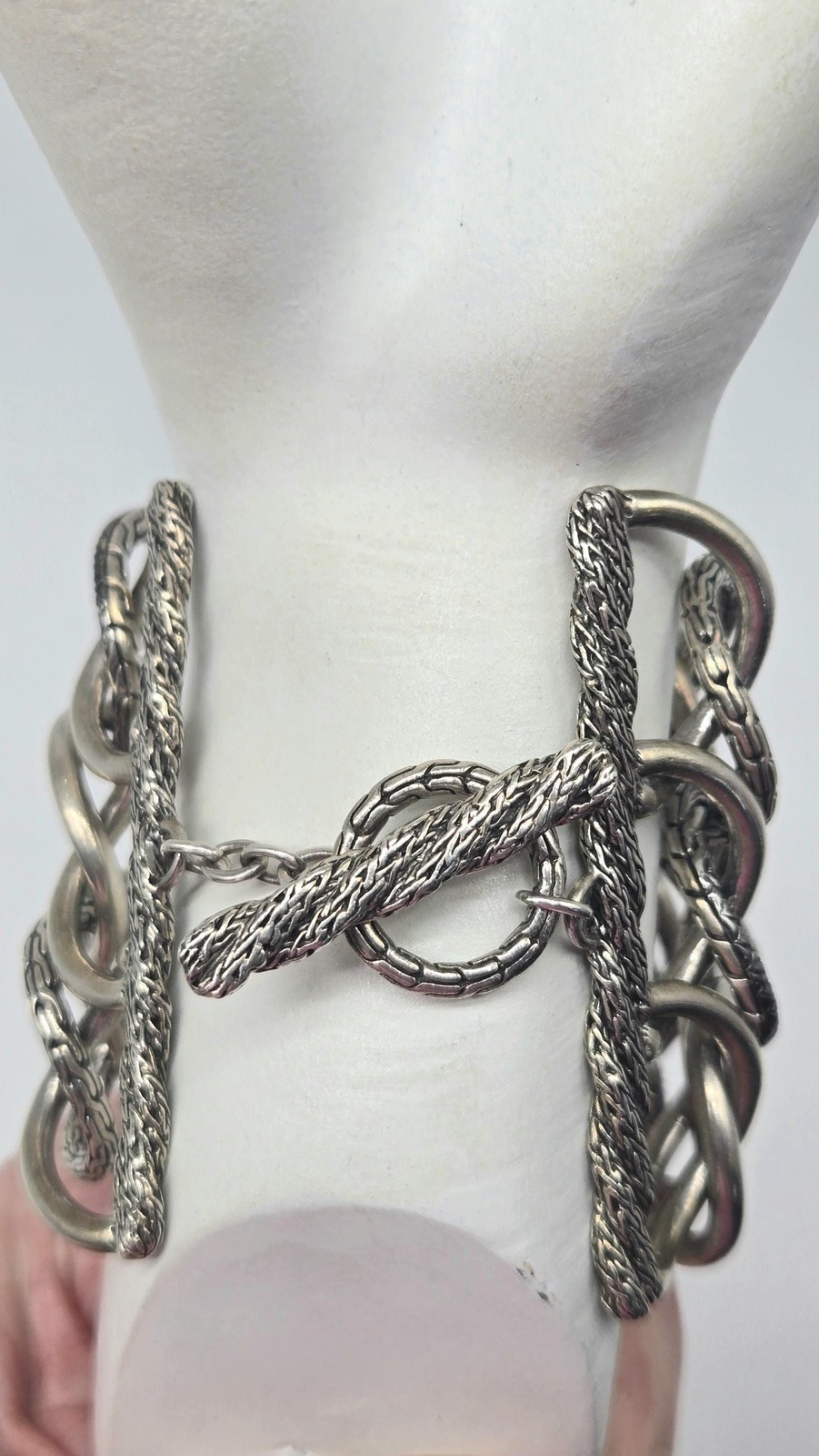 John Hardy Sapphire Link Bracelet Sterling Silver 2.34ctw 114g Wide Statement