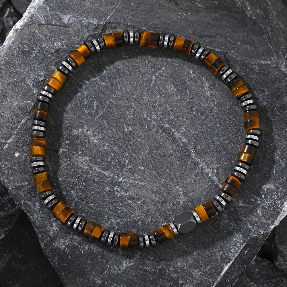 Tiger Eye Hematite Beads Stretch Men’s Bracelet Protection Strength Luck Attract