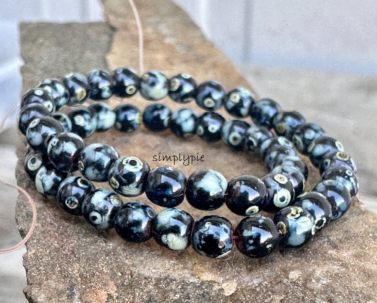 Jet Black Picasso Czech Glass Beads 4mm Round 50 Pcs Opaque Smooth Druk