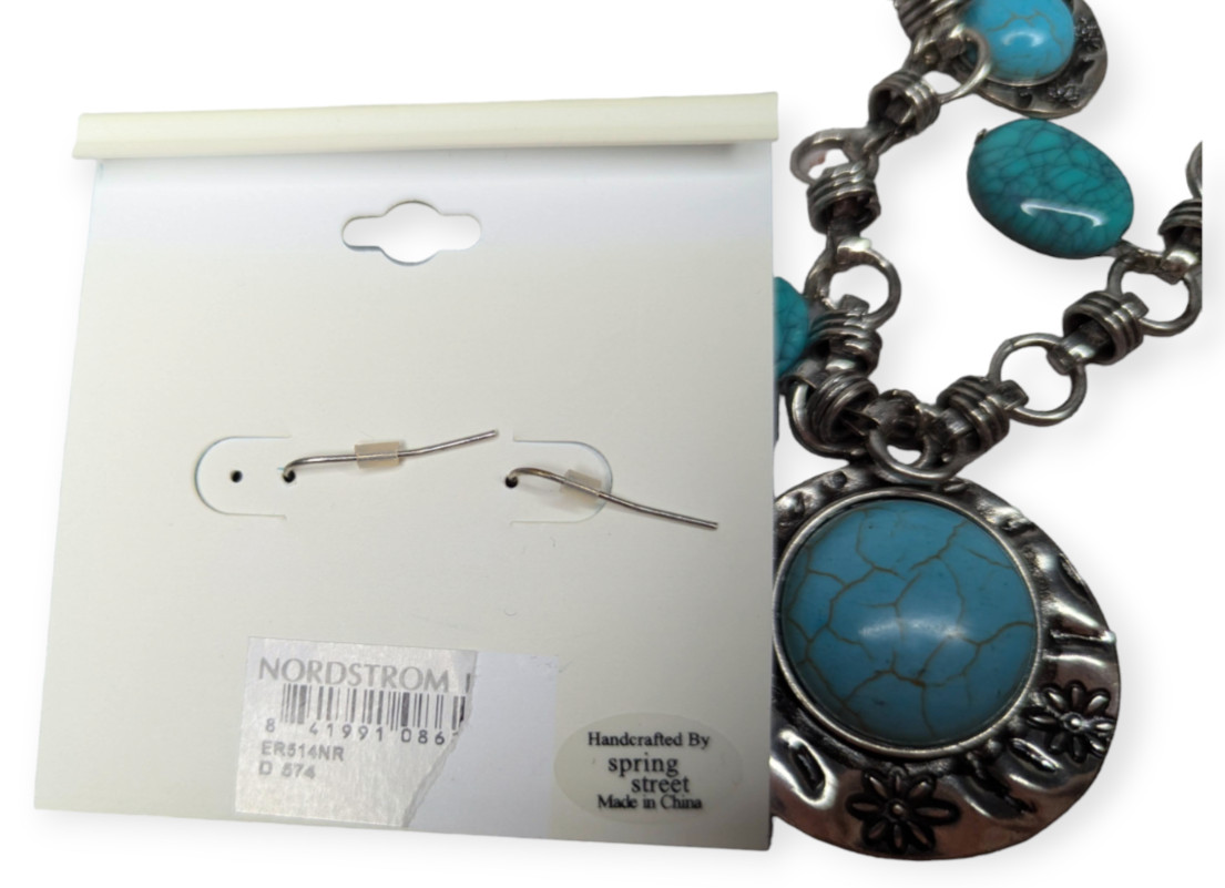 Spring Street The Collection Semi Precious Turquoise Necklace & Earring Set New
