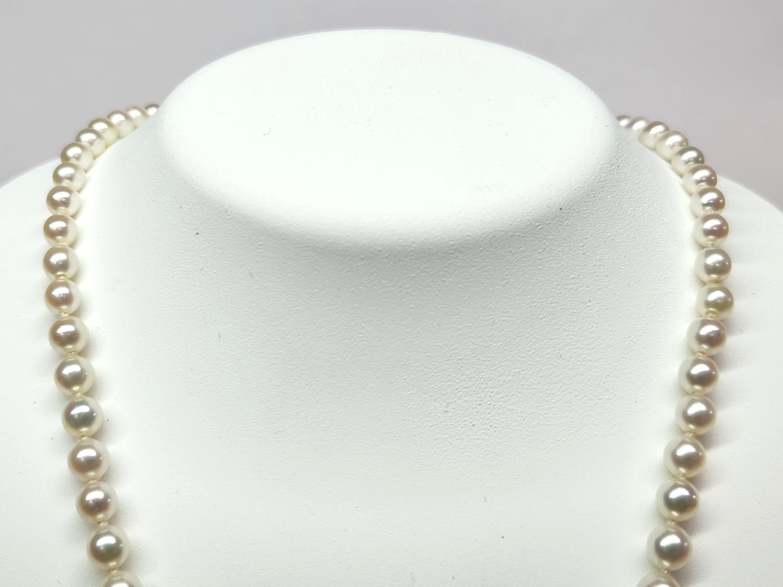 VINTAGE 2.50-8.00mm AKOYA Cultured Pearl & Diamond Graduated 20″ Strand Necklace