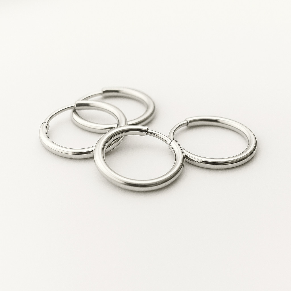 9ct White Gold on silver Sleeper Hoop Earrings – 12mm to 50mm – Multiple Sizes