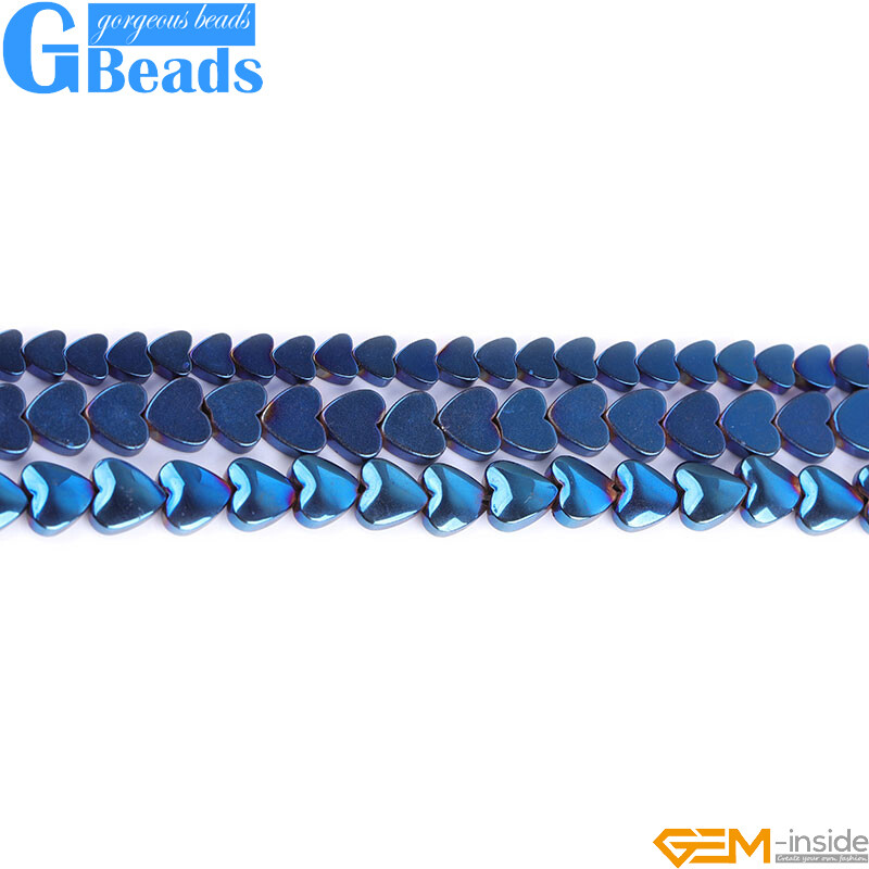 Hematite Blue Metallic Coated Reflections Flat Heart Beads For Jewelry Making