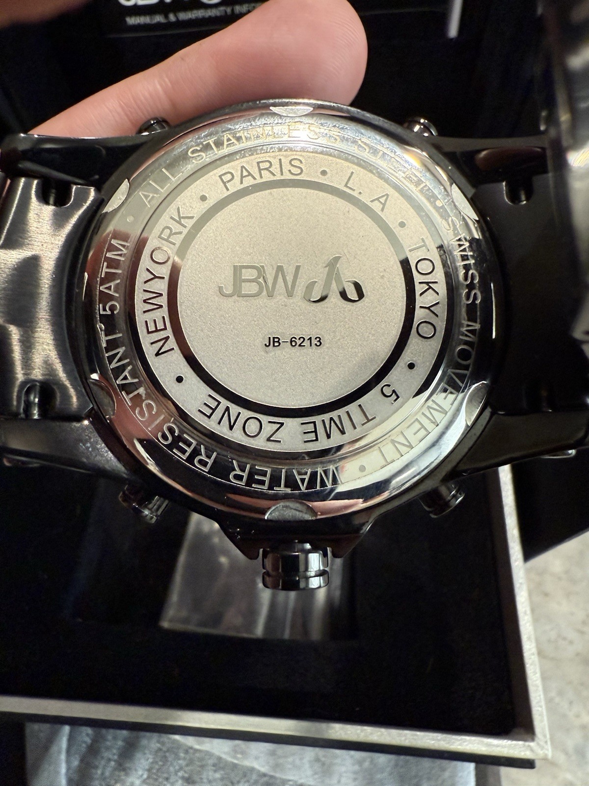 JBW Jet Setter 234 Diamond & Crystal 50mm Watch Black Multiple Time-Zone