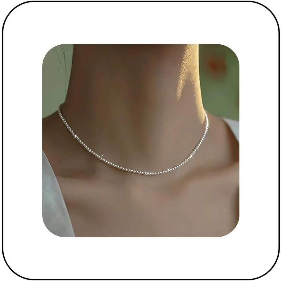 Boho Wedding White Tiny Pearl Necklace Pendant Dainty Mini Seed Bead Necklace Si