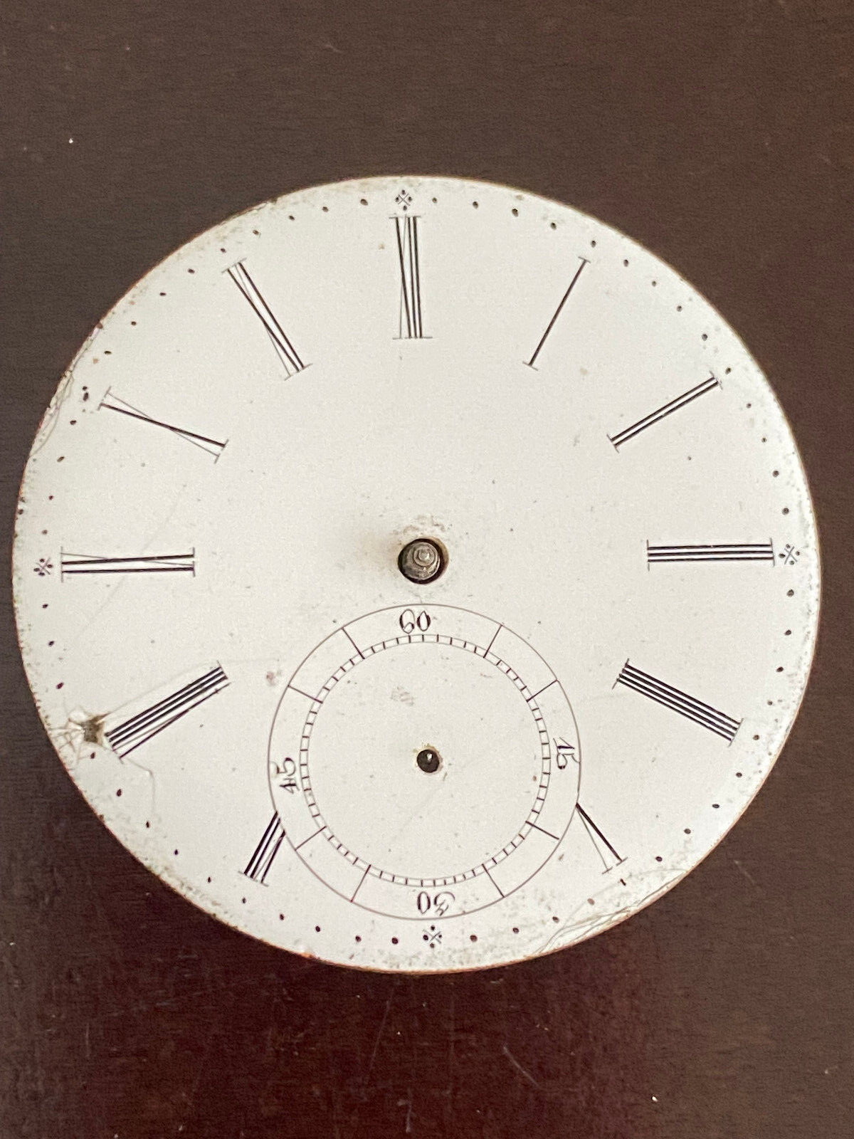 VINTAGE 45.4MM SWISS POCKET WATCH MOVEMENT, GOOD BALANCE, WON’T WIND, KW/KS