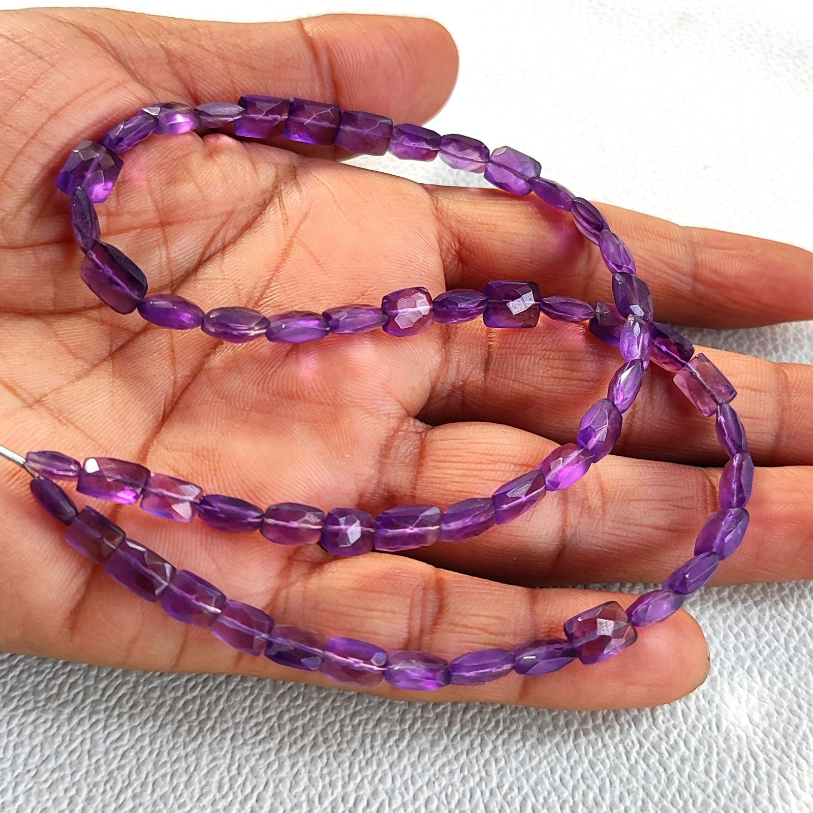 Natural Amethyst Baguette 6-8 mm Faceted Beads Strand 16″ Brazil Gems