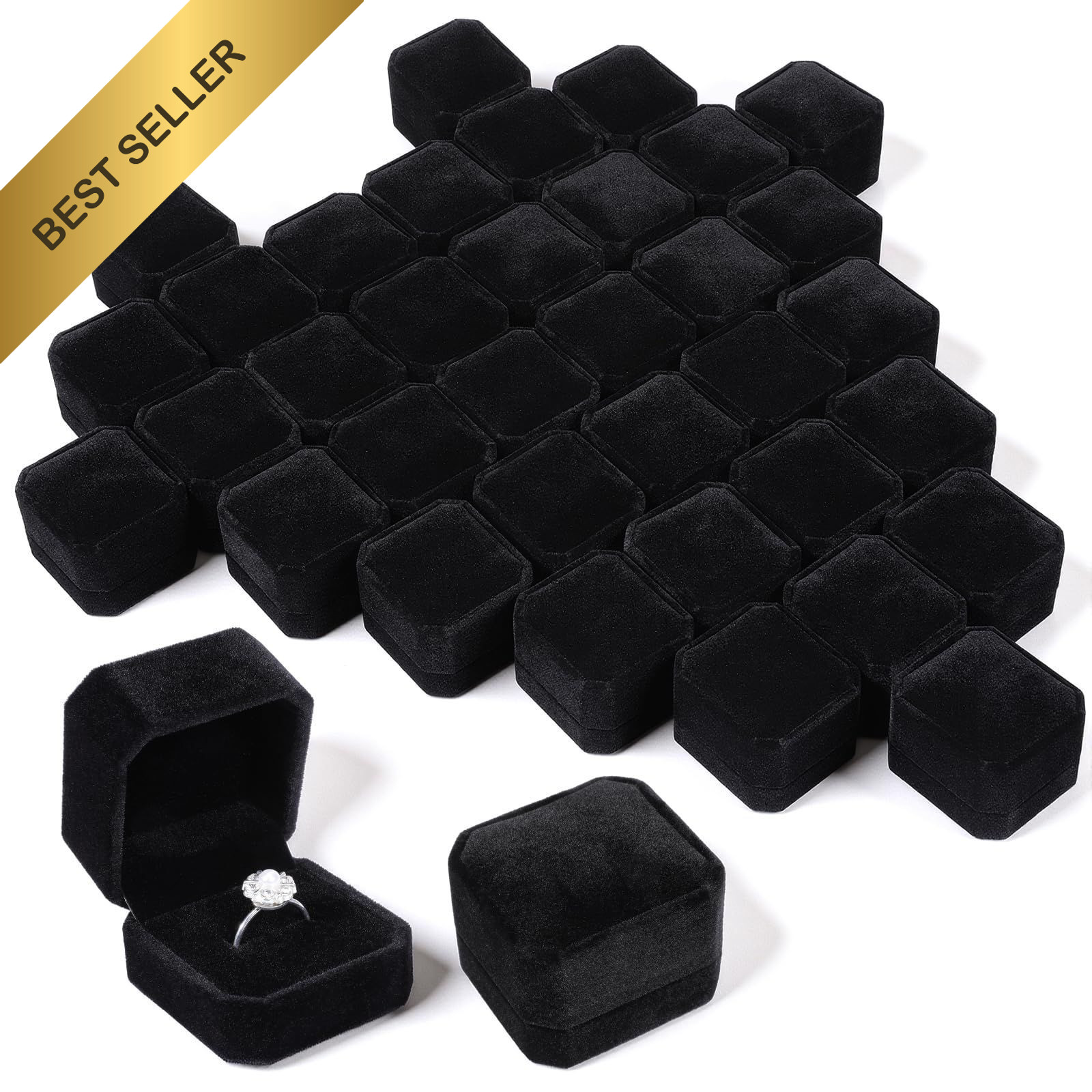 36PCS Black Velvet Ring Boxes Jewelry Gift Display Case Bulk FROM USA