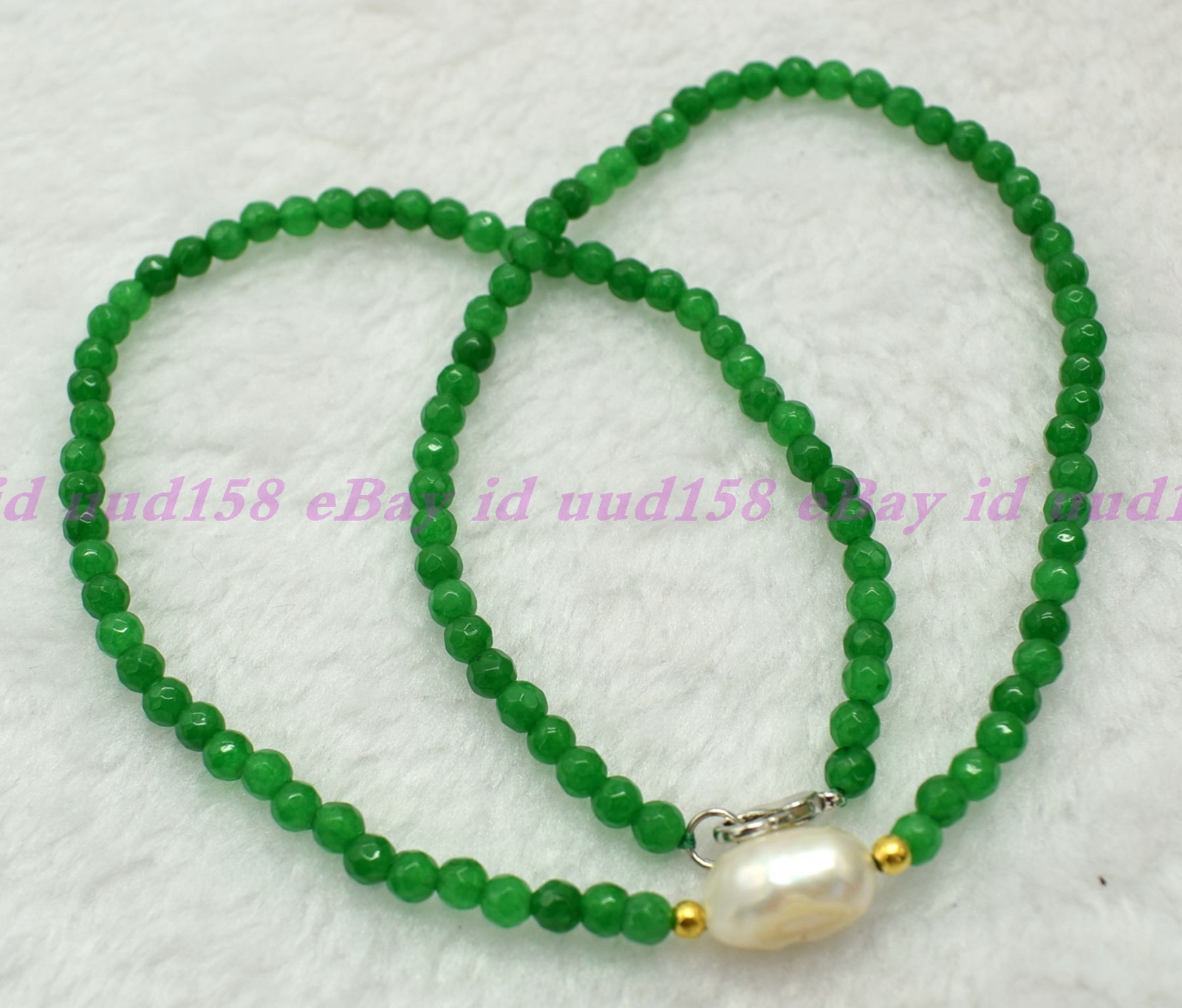 Faceted 4mm Green Jadeite Roundelle Gemstone White Pearl Necklace 16-28” AAA