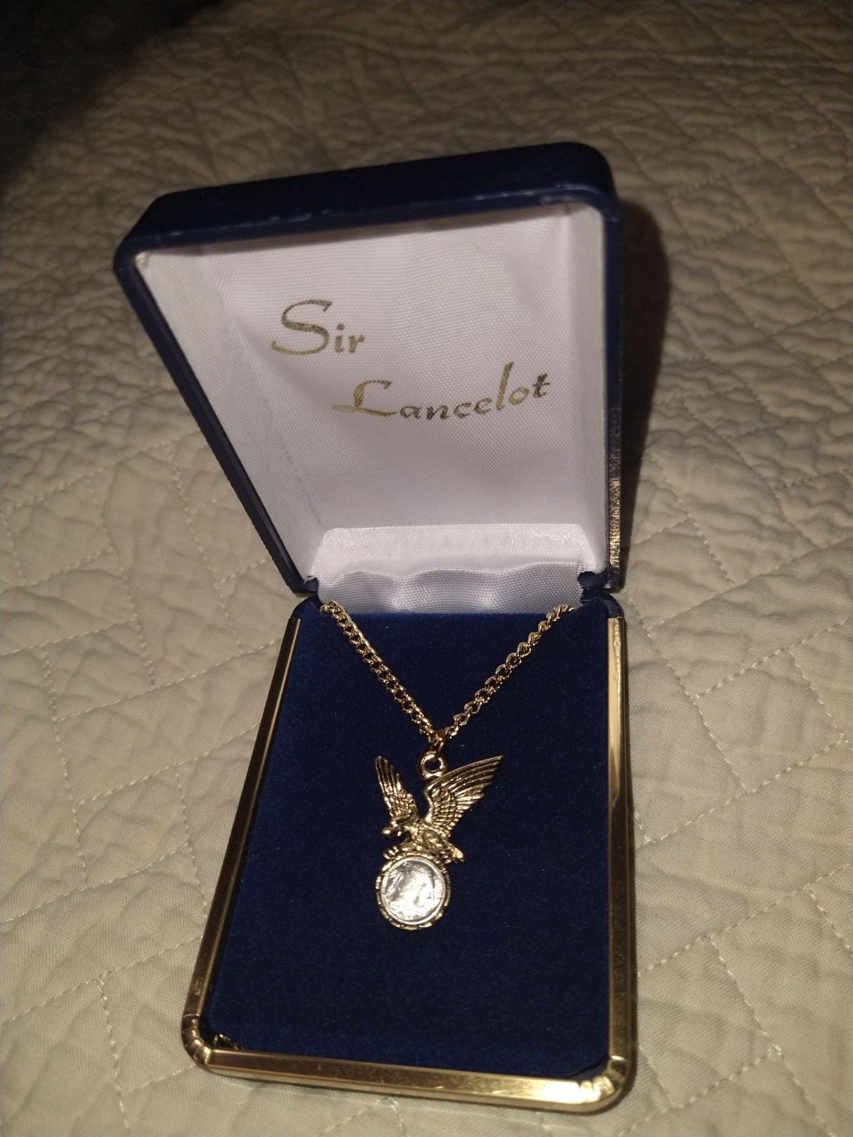 Gold-Tone Eagle Coin Pendant Necklace With Chain In Sir Lancelot Box