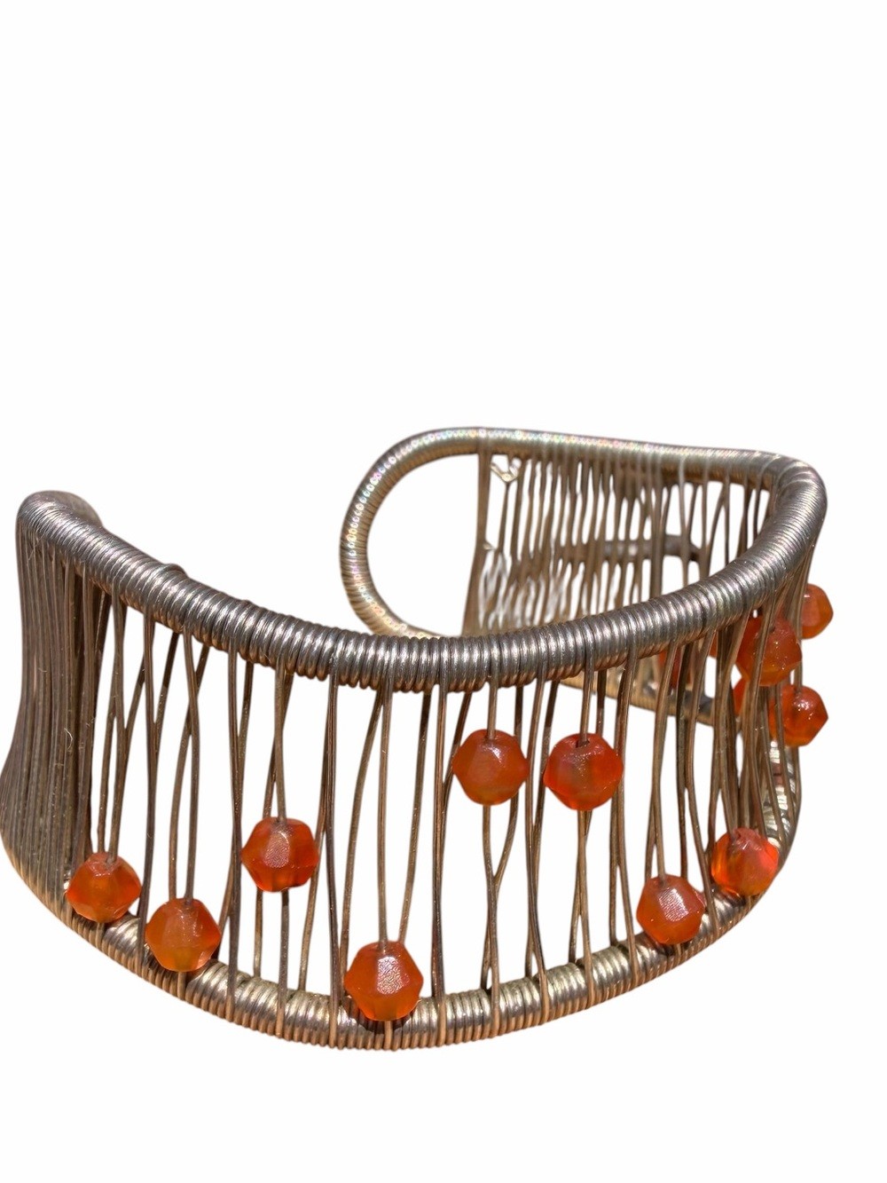 Tana Acton Sterling Silver Carnelian Asymmetrical Kinetic Cuff Bracelet Artisan