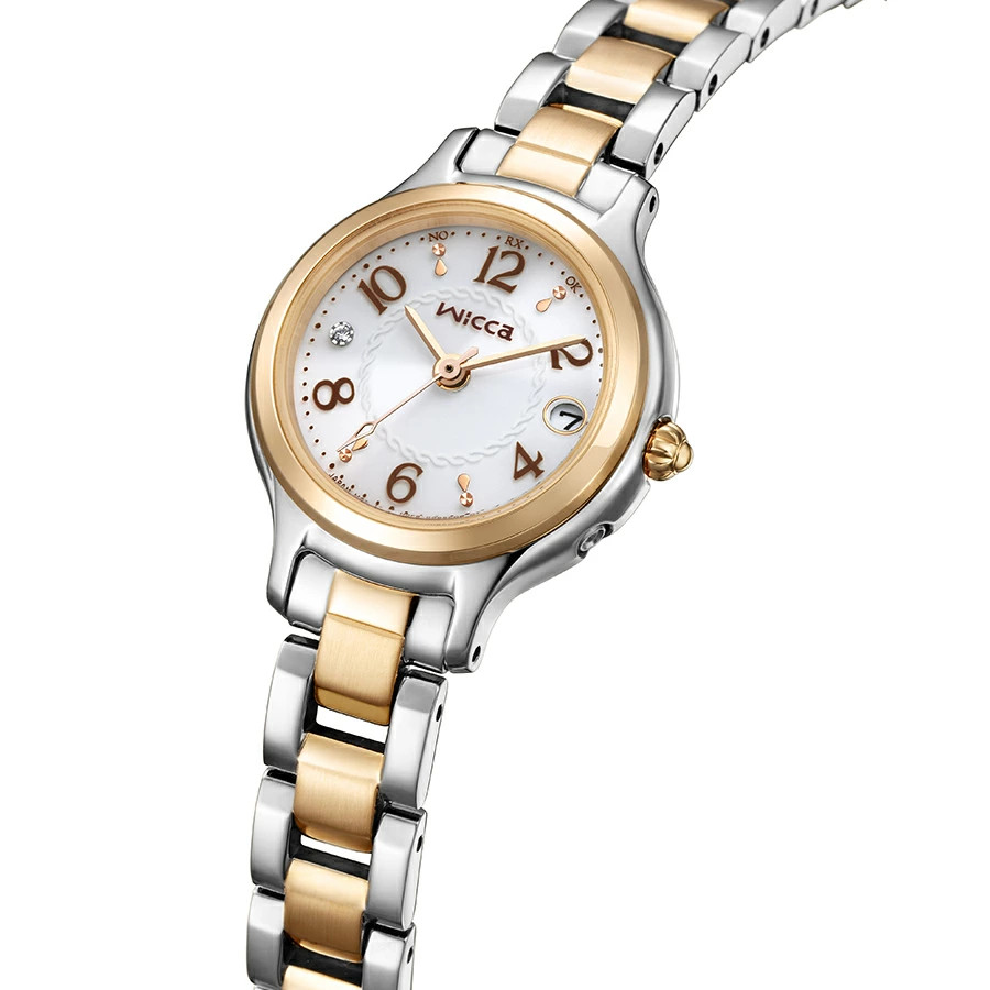 Citizen Wicca KS1-937-13 JDM Eco-Drive Radio Silver Gold Ladies Watch 25.5 Solar