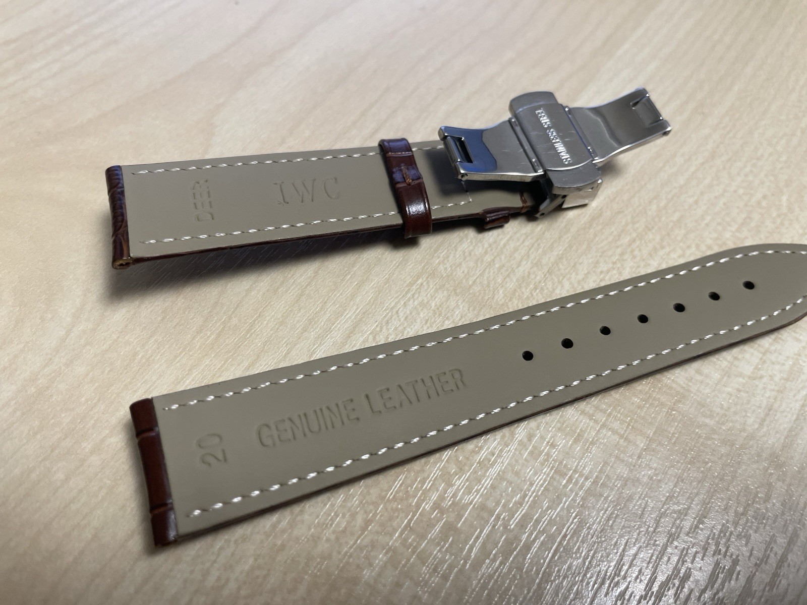 19/20mm IWC Brown Deploy Leather Watch Strap With Deployment push button Clasp