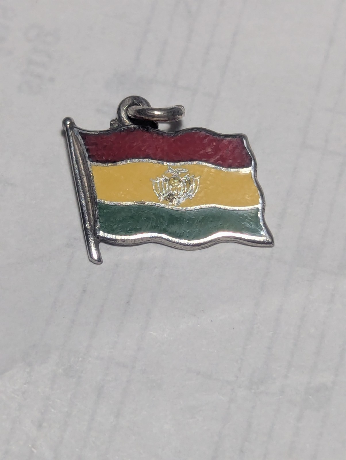 Vintage Sterling Silver Bolivia National Flag Bolivian Pendant Charm