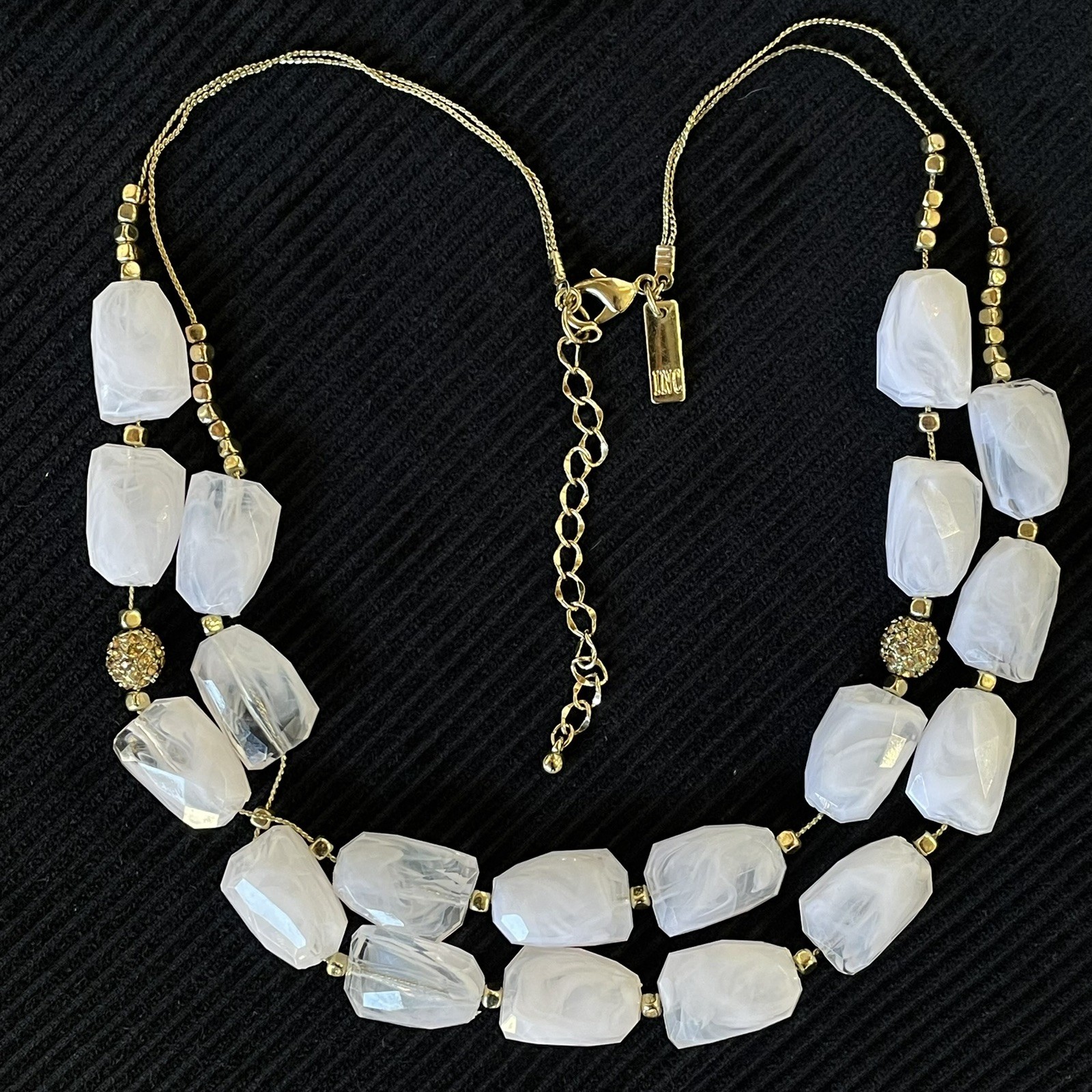 INC International Concepts Double Strand Statement Necklace Chunky White Gold
