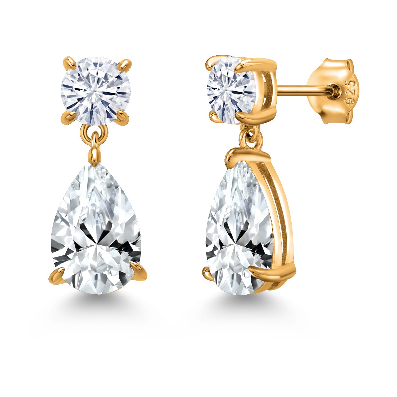 18K Yellow Gold Plated Silver White Created Sapphire and White Moissanite