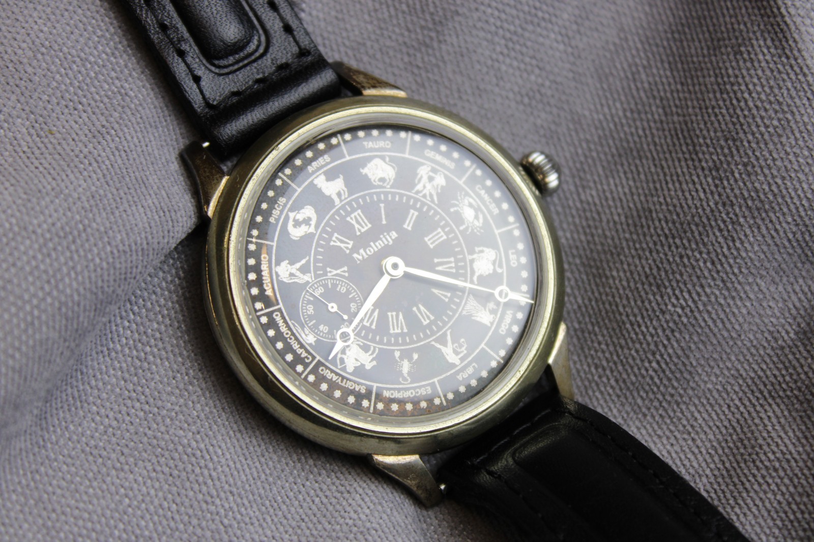 Vintage Molnija Marriage Watch, Zodiac Signs Custom Wristwatch, 18J