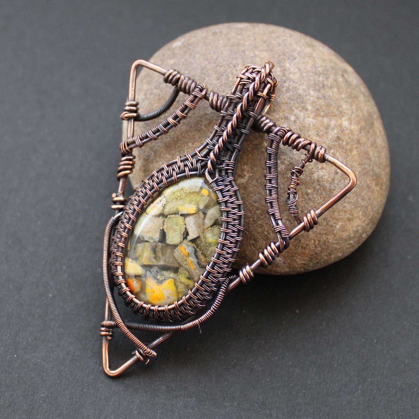 Copper Bumble Bee Jasper Pendant Copper Wire Wrapped Pendant Wire Wrap Jewelry