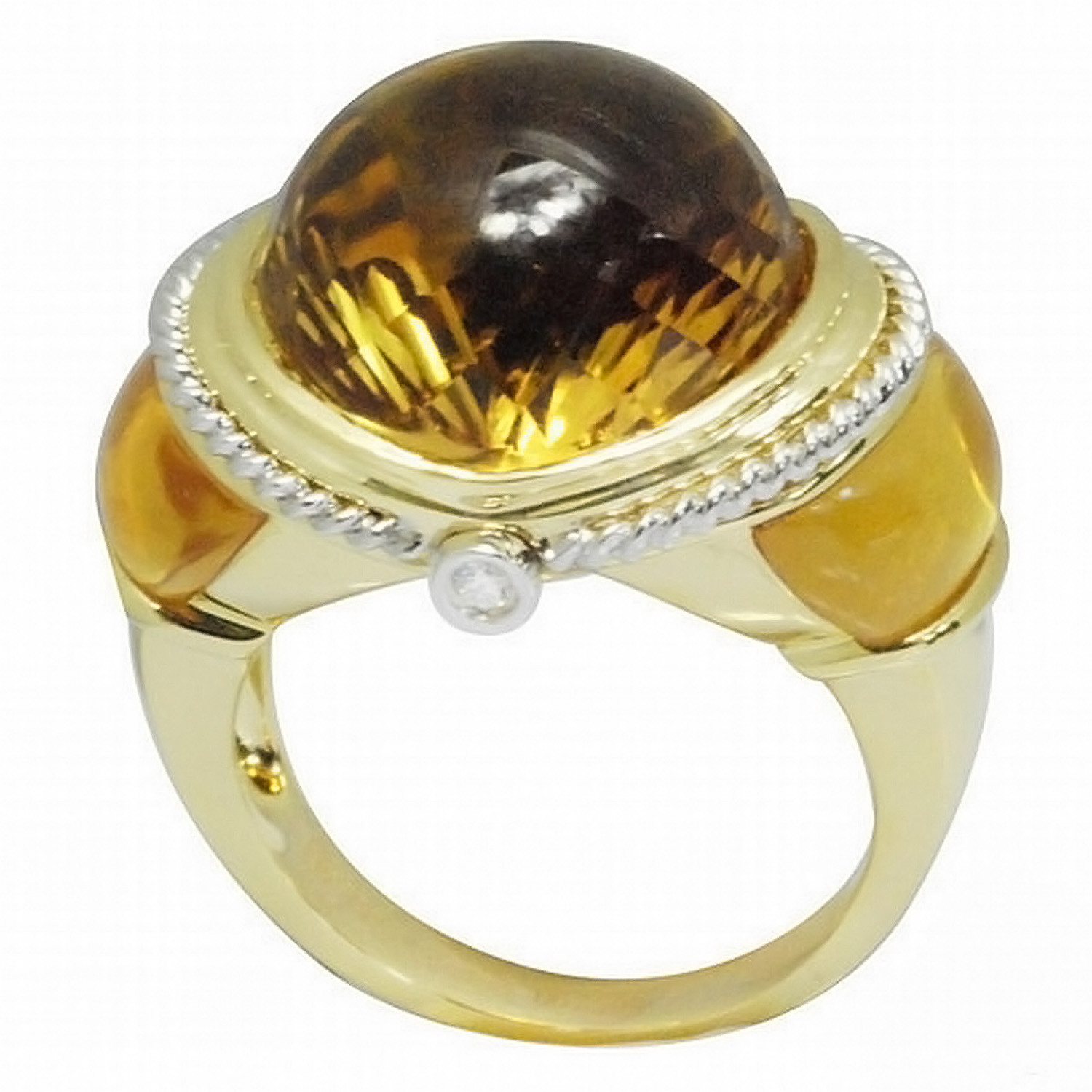 De Buman 18K Yellow Gold 20.39ctw Genuine Citrine & Diamond Ring, Size 7