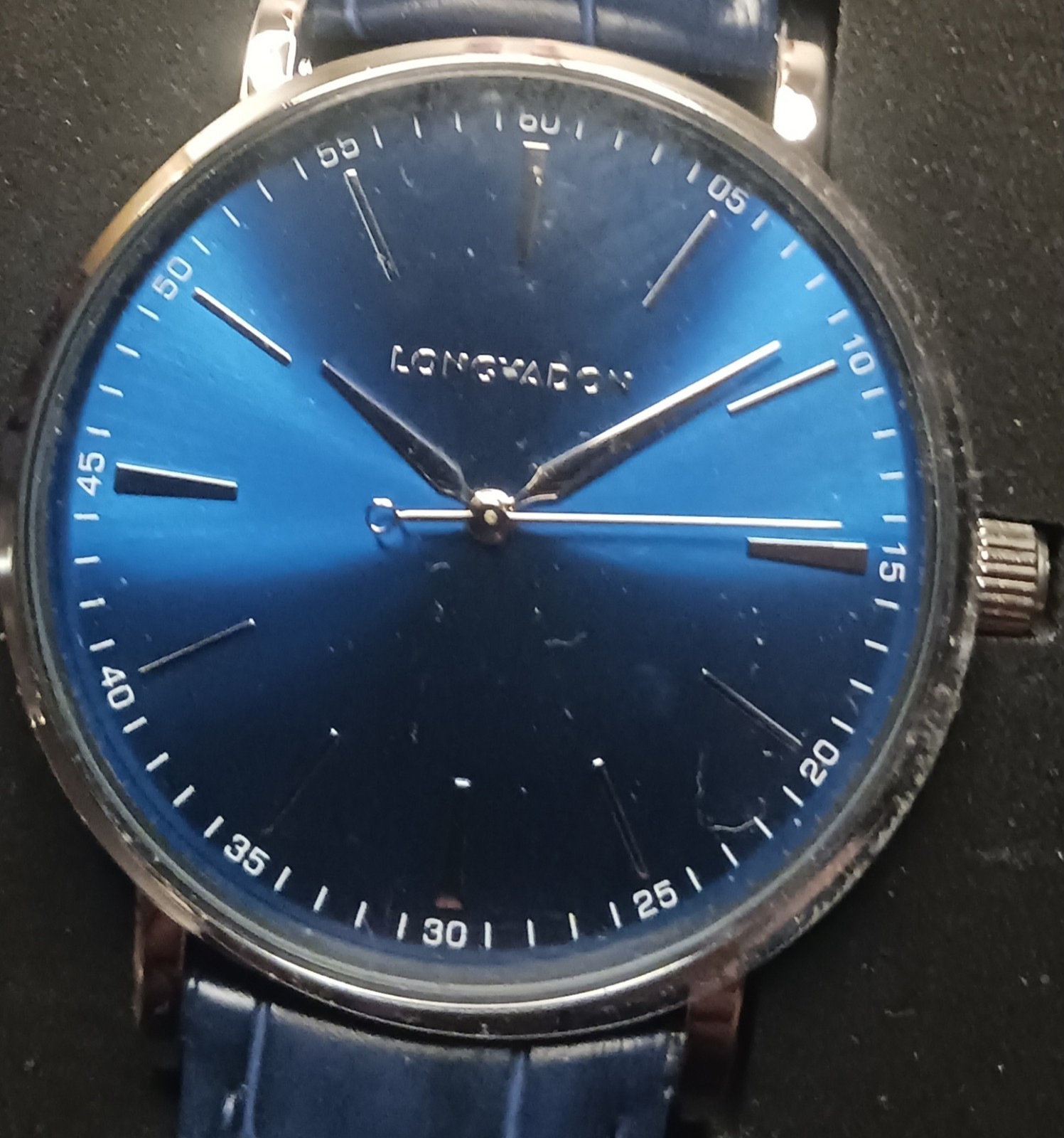 Longvadon Classic Bleu Nuit Men’s Wristwatch Blue Leather Strap Stainless Steel