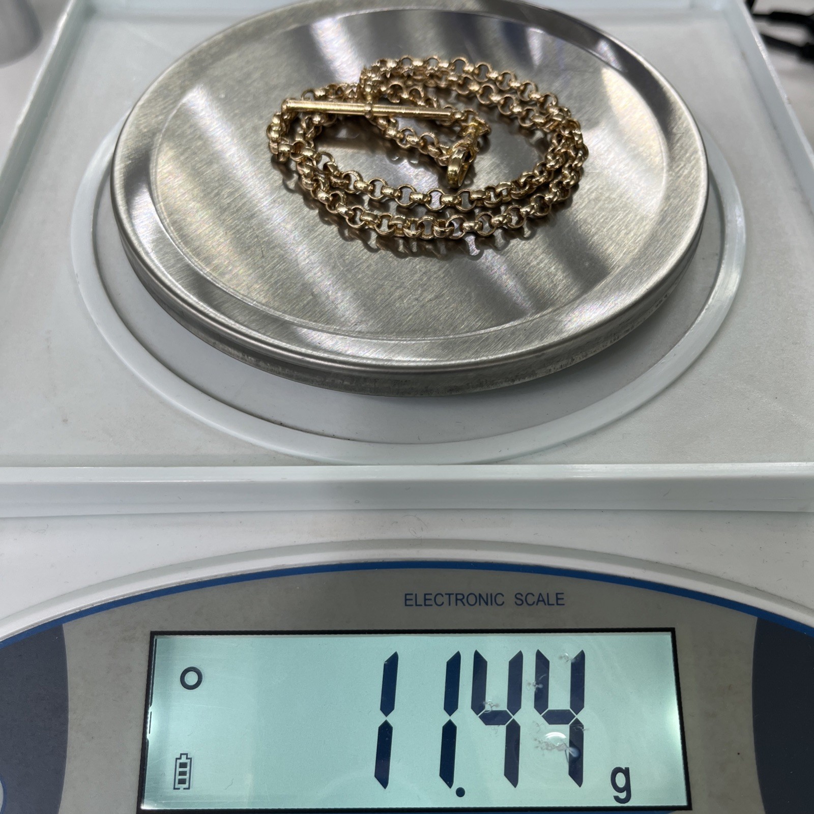 9ct 9k Yellow Gold Round Belcher Chain Necklace Albert Tbar 11.44 Grams 46cm New