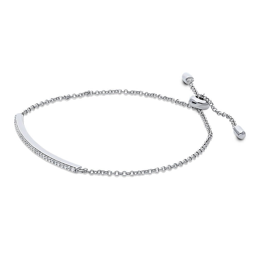 Berricle 925 Sterling Silver CZ Bar Adjustable Chain Bracelet