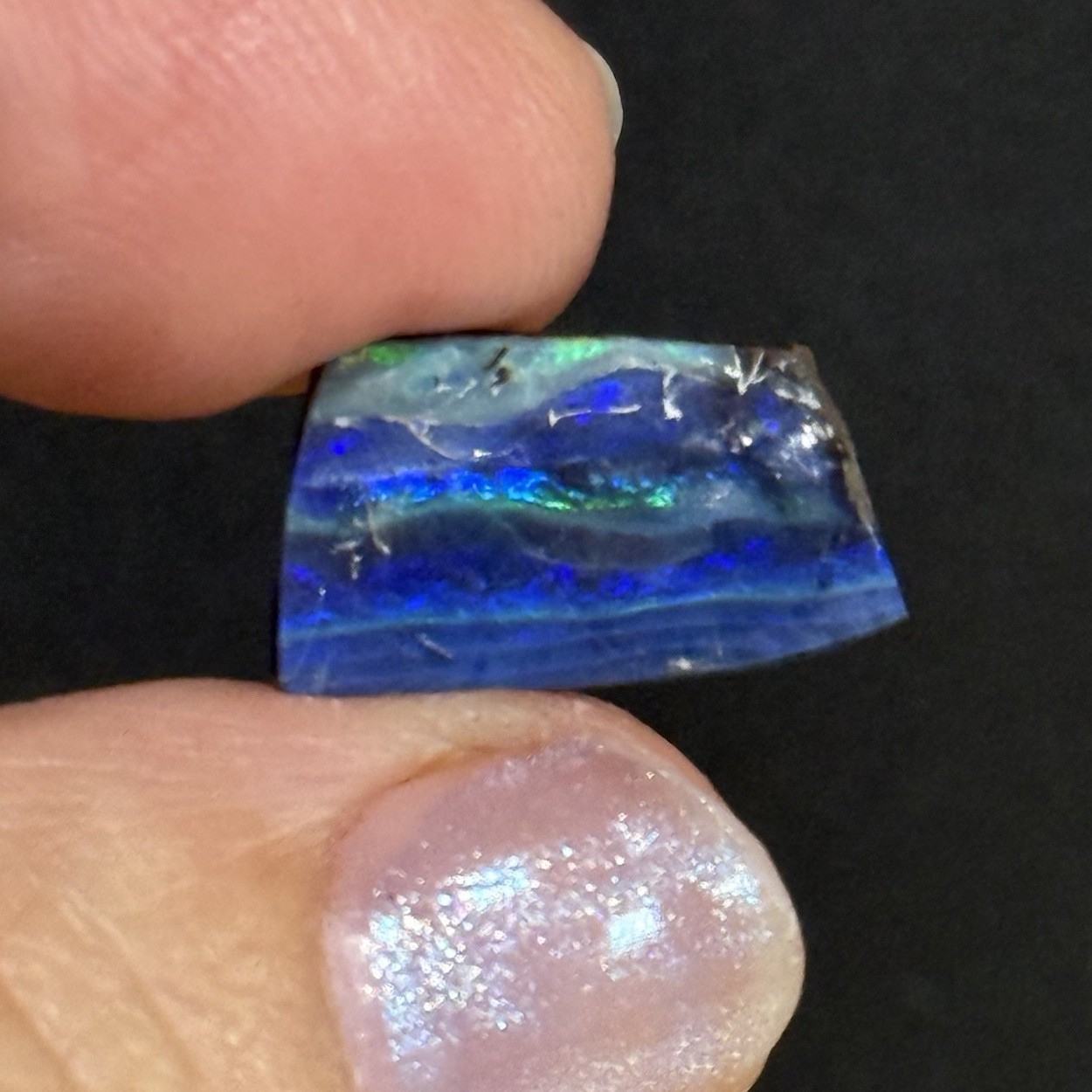5.3ct 16.5×9.8×2.9mm Rough Intense Blue Australian Boulder Opal Cabochon Slice